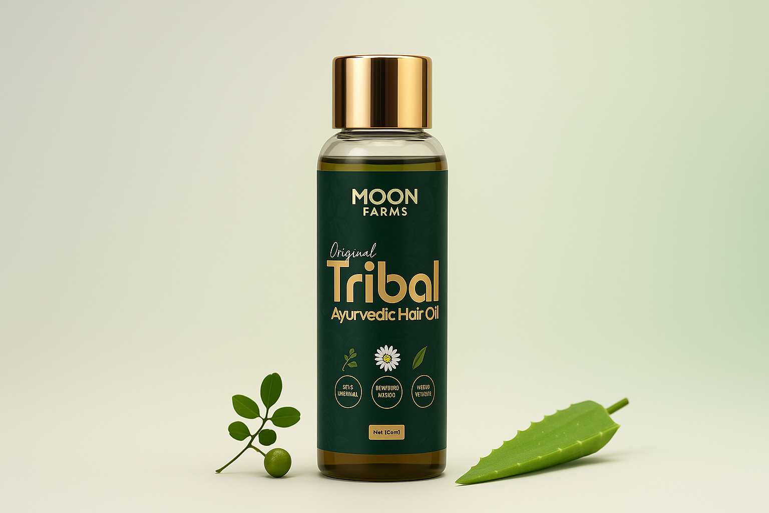 Hero Image - Green Tribal Hair Oil with Real Product
